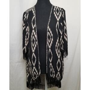 Rue 21 Women’s Cardigan Size M Open Front Tassel Fringe Aztec Print Polyester